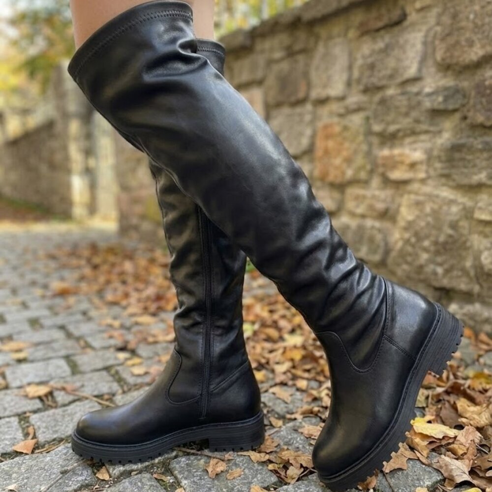 NWT Wild Diva Black Over The Knee Boots Chunky Lug Sole Thigh High Combat - Picture 7 of 7